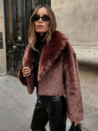 Jaqueta Curta de Inverno com Forro de Pelo Falso - Casaco Macio e Quente Ideal para Outono/Inverno, Lavável na Máquina, Casaco Curto Casual em Cor Sólida com Detalhes em Pelo Falso Bege Claro