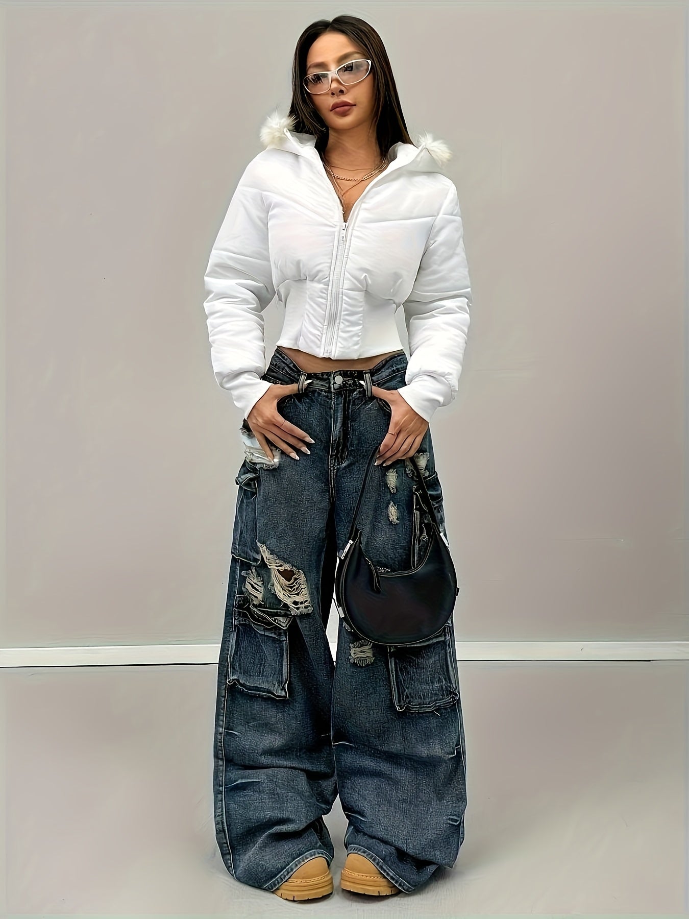 Casaco de Inverno Elegante para Mulher - Casaco de Manga Comprida com Fecho de Zíper Frontal, Tecido Sem Elasticidade, Roupa Exterior Chique para Eventos Diários e Formais - Casaco de Clima Frio de Fácil Cuidado para Mulheres