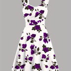 Elegant Red Rose Print Off-Shoulder Dress