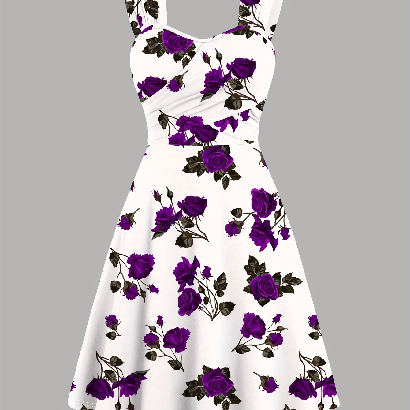 Elegant Red Rose Print Off-Shoulder Dress