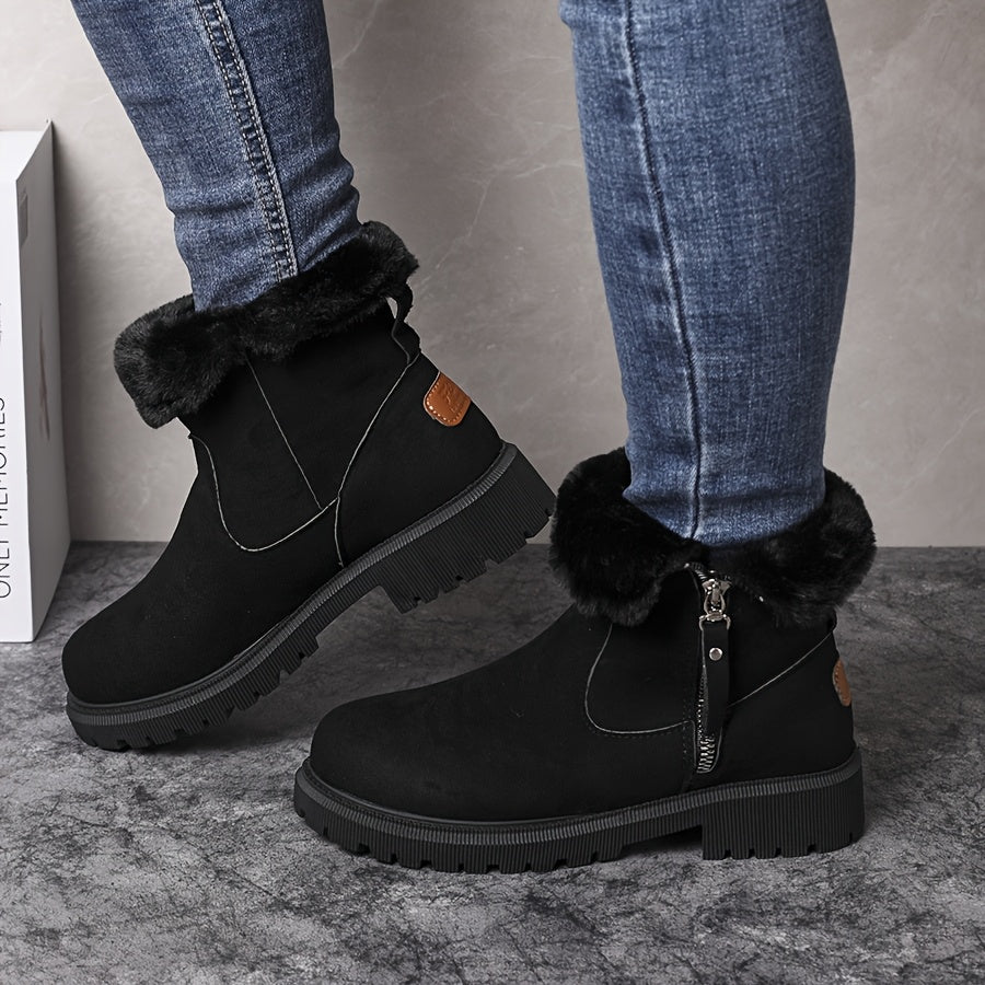 Botas de Neve Femininas com Forro Acolchoado para o Inverno - Parte Superior e Forro Grossos e Quentes, Sola Antiderrapante de Borracha, Estampa de Leopardo & Preto, Duráveis para Tração Externa no Inverno