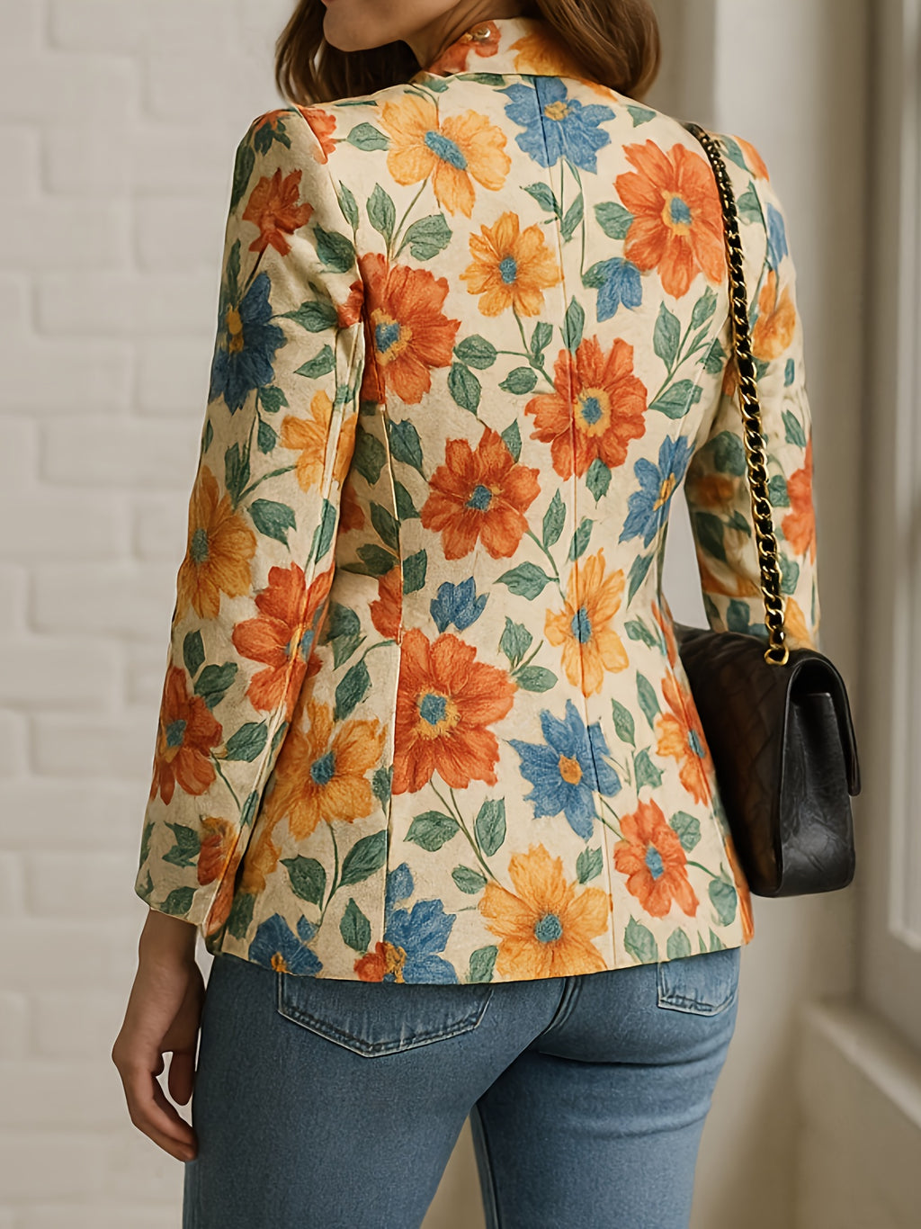 Chic e Elegante, esta Blazer elegante apresenta um único botão e um estampado floral.