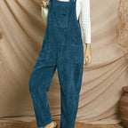 Velvet Solid Jumpsuit with Patch Pockets for Women