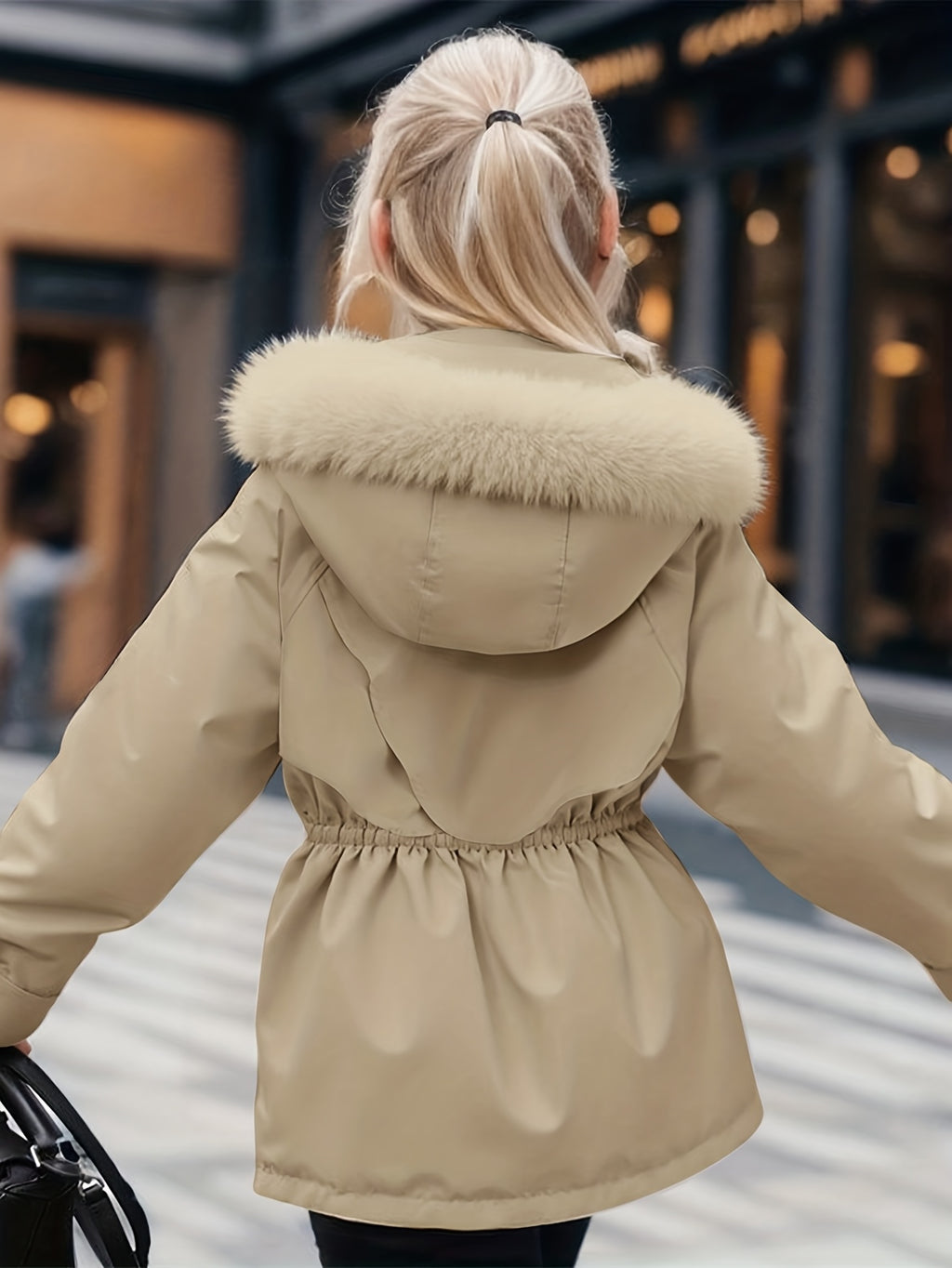 Casaco Térmico de Inverno para Mulher com Forro de Lã e Fecho Completo - Roupa Exterior Resistente para Clima Frio, Fecho Frontal de Correr de Comprimento Total, Capuz Ajustável com Cordão e Bolsos Grandes - Cor Sólida Lavável na Máquina para Uso Diário e Exterior