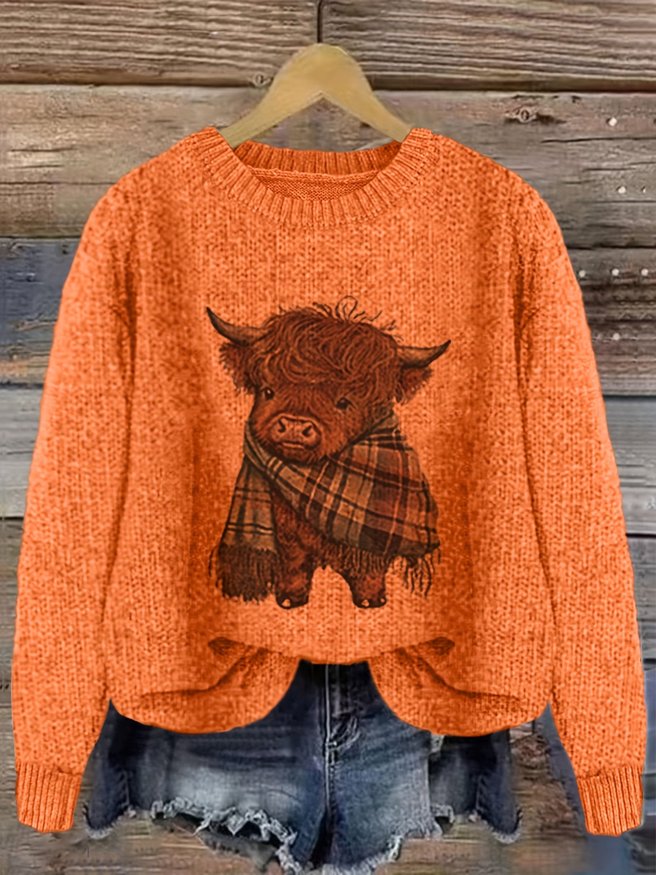 Blusa Casual de Gola Redonda com Estampa de Animais em Cores Contrastantes e Tecido Solto