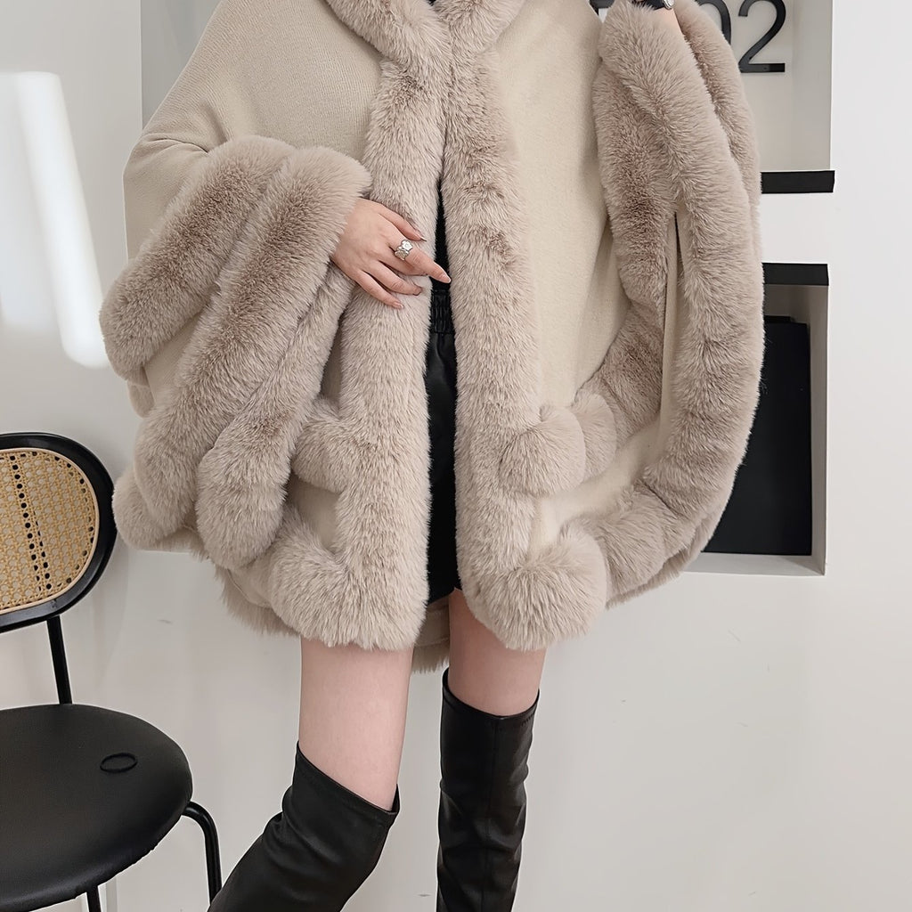 Luxurious Hooded Faux Fur Cape Cardigan for Women