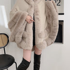 Luxurious Hooded Faux Fur Cape Cardigan for Women