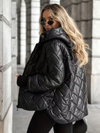 Casaco Acolchoado Xadrez Espesso e Quente para Mulheres, Novo Casaco Acolchoado Grosso e Solto para Outono/Inverno, Casaco com Capuz Quente e à Prova de Vento para Mulheres, Casaco Casual, Casaco Acolchoado Solto, Casaco Acolchoado Xadrez, Casaco Acolchoado com Capuz, Jaqueta da Moda, Casaco