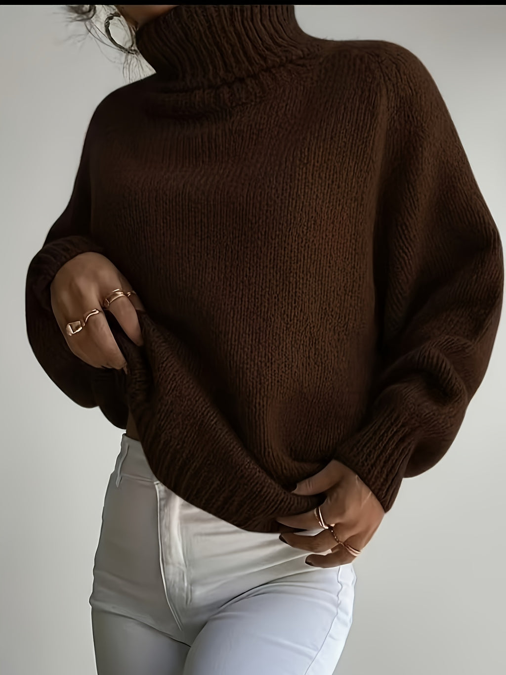 Blusa Feminina Elegante de Gola Redonda - Suéter Macio e Quente de Cor Sólida para Inverno, Lavável na Máquina, Tops Aconchegantes para Outono e Inverno, Versátil para Looks Casuais ou Sofisticados, Suéter Simples para Jeans/Vestidos/Saias