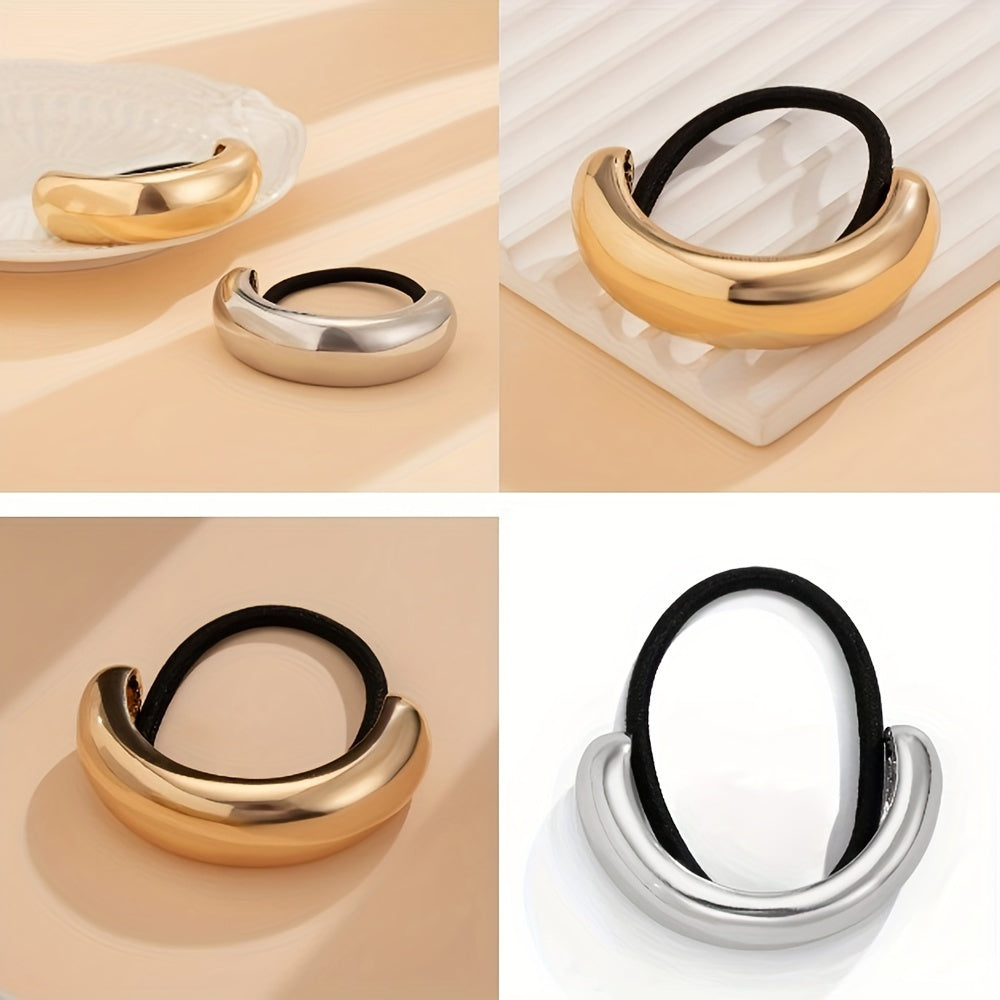 Conjunto de 3 peças de cordão de cabelo oco em liga dourada, design elegante e minimalista com detalhe de renda, cor sólida, para o festival de Natal, adequado para idades a partir dos 14 anos.