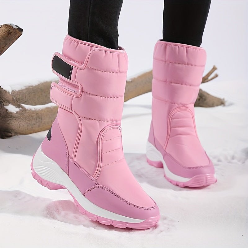 Botas de Neve Femininas de Corte Médio, Quentes e Espessas para Inverno, Antiderrapantes para Uso Externo, Sapatos Altos de Tamanho Grande para Mulheres