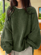 Camisola Dividida de Cor Sólida | Estilo Casual de Gola Redonda para Outono/Inverno