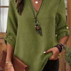 Elegant Plus Size Light Gray Denim-Look Blouse