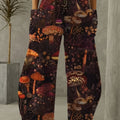 Vibrant Forest Mushroom Wide-Leg Pants with Pockets
