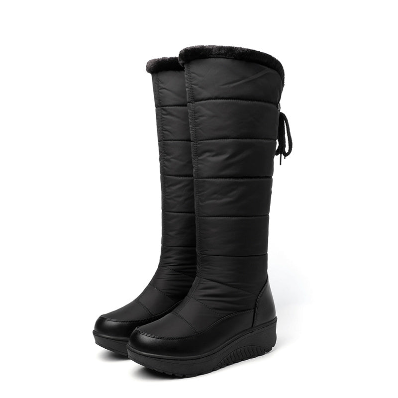 Botas de neve brancas para mulheres - Botas de inverno confortáveis até o meio da panturrilha com forro de pele sintética fofa, sola de borracha antiderrapante, salto plano e abertura lateral com fecho de correr para atividades ao ar livre, calçado de inverno | Botas de neve elegantes | Calçado durável