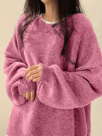 Camisola Dividida de Cor Sólida | Estilo Casual de Gola Redonda para Outono/Inverno