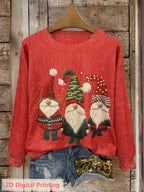 Camisola de Manga Comprida com Gola Redonda e Impressão 3D para Mulher - Design Ultra HD Gótico Corvo & Pai Natal, Impressão Integral Leve, Estilo Casual Elegante, Corte Normal