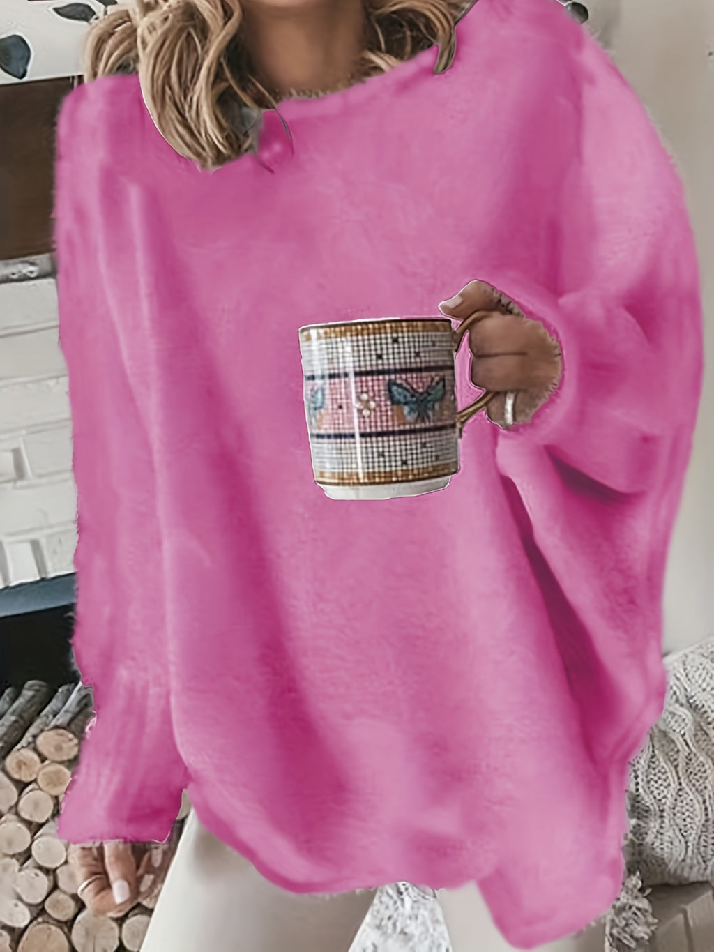 Suéter preto de tamanho grande para mulher - Pulôver aconchegante com mangas compridas, estilo elegante para o inverno, uso casual, suéter de inverno|Estilo casual|Tecido elástico