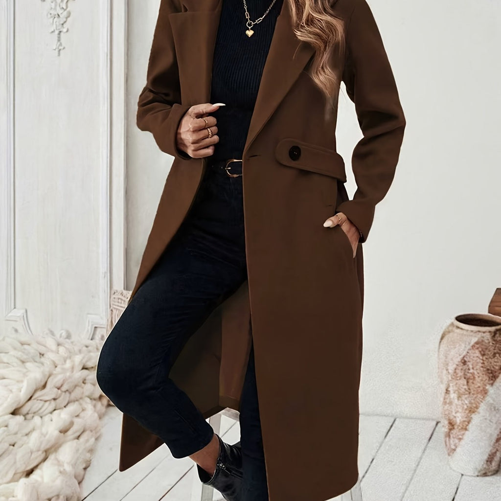 Elegant Women's Long Coat with Belt & Bamboo Details