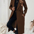 Elegant Women's Long Coat with Belt & Bamboo Details