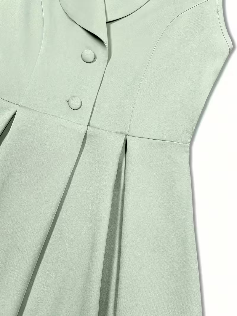 Mint Green Sleeveless Dress - Chic V-Neck with Belt