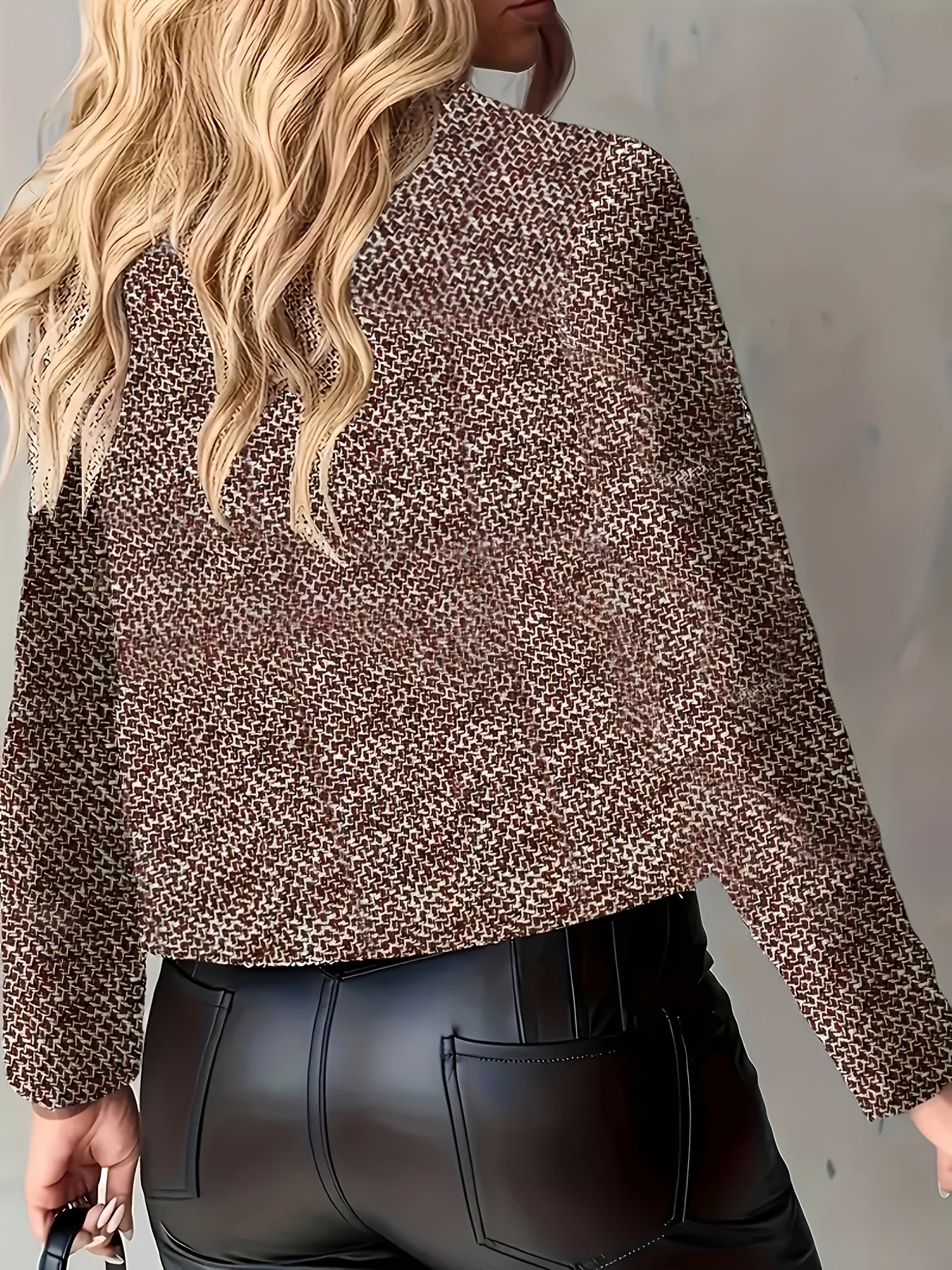 Blazer Feminino de Manga Longa | Jaqueta Top para Mulheres | Design com Botões Dourados | Estilo Cropped | Forrado | Tecido Misturado - Lavável na Máquina - Primavera | Outono | Inverno | Essencial para Todas as Estações | Peça Versátil | Escritório | Viagem - Traje Elegante para Professora