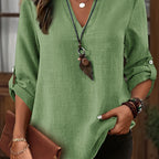 Elegant Plus Size Light Gray Denim-Look Blouse