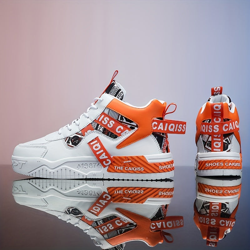 Sapatos de skate de cano alto na moda com graffiti, sapatos casuais confortáveis para homens para caminhadas ao ar livre, jogging e viagens