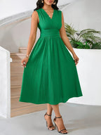 Vestido Maxi Elegante Sem Mangas para Mulheres - Formal a Casual, Casamento, Férias - Barra Flare - Lavável à Máquina - Verde Esmeralda - Praia, Eventos Noturnos e Looks do Dia a Dia