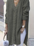 Suéter Casual de Manga Longa com Decote em V para Mulheres Plus Size