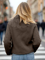 Casaco Curto de Inverno Feminino com Gola - Jaqueta Elegante e Quente, Fechamento com Botões, Lavável na Máquina, Comprimento Curto para Outono/Inverno, Design de Cor Sólida (Sem Transparência) - Ideal para Uso Diário/Casual