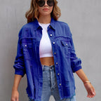 Boho-Chic Oversized Denim Jacket with Distressed Details