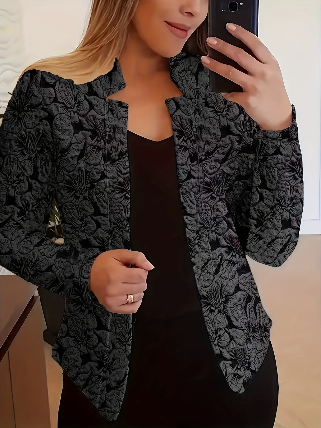 Tamanho Grande - Casaco de Malha com Estampado Floral Vintage | Tecido Elegante Sem Elasticidade, Adequado para Escritório e Trabalho, Roupa para Todas as Estações para Mulheres