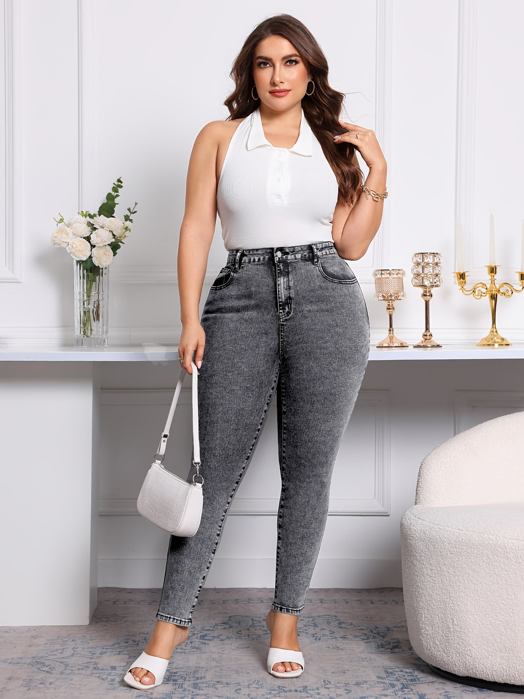 Jeans femininos oversized elásticos