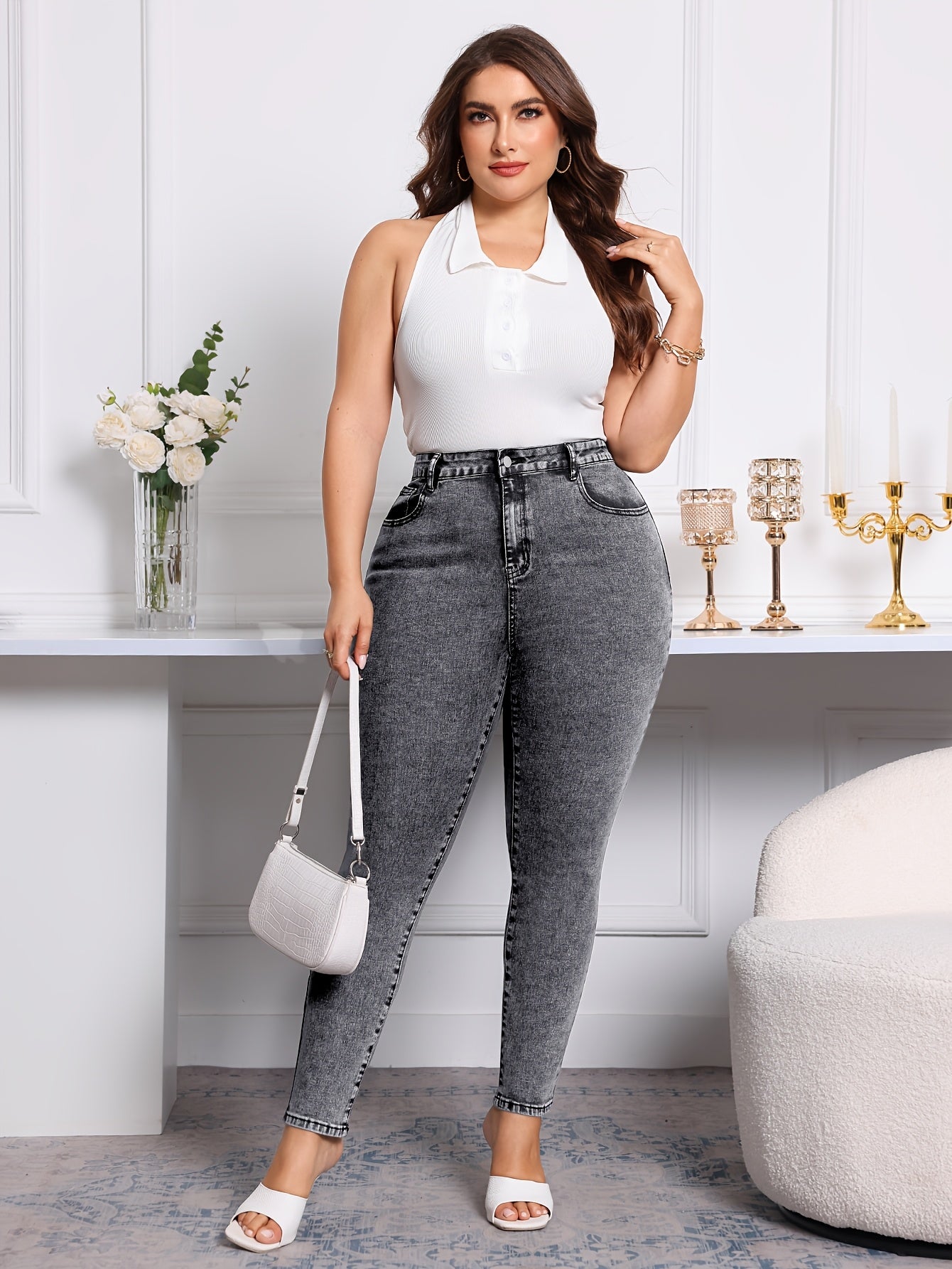 Jeans femininos oversized elásticos