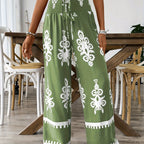 Wide Leg Floral Pants with Elastic Waist
