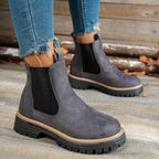 Botins de Salto Alto com Plataforma Grossa para Mulher com Salto de Plataforma Espessa - Sola Antiderrapante, Biqueira Redonda e Forro, Botas Casuais para Todas as Estações em Castanho, Versátil para Jeans e Vestidos, Botas Grossas, Botas Elegantes, Moda Mulher