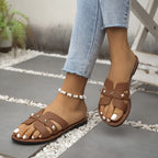 Sandálias Chinelas Femininas Chiques - Abertas Casualmente, Falso Cobertura com Tiras de Fivela Douradas, Sola de Borracha Confortável - Calçado Versátil para Todas as Estações