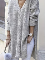 Suéter Casual de Manga Longa com Decote em V para Mulheres Plus Size