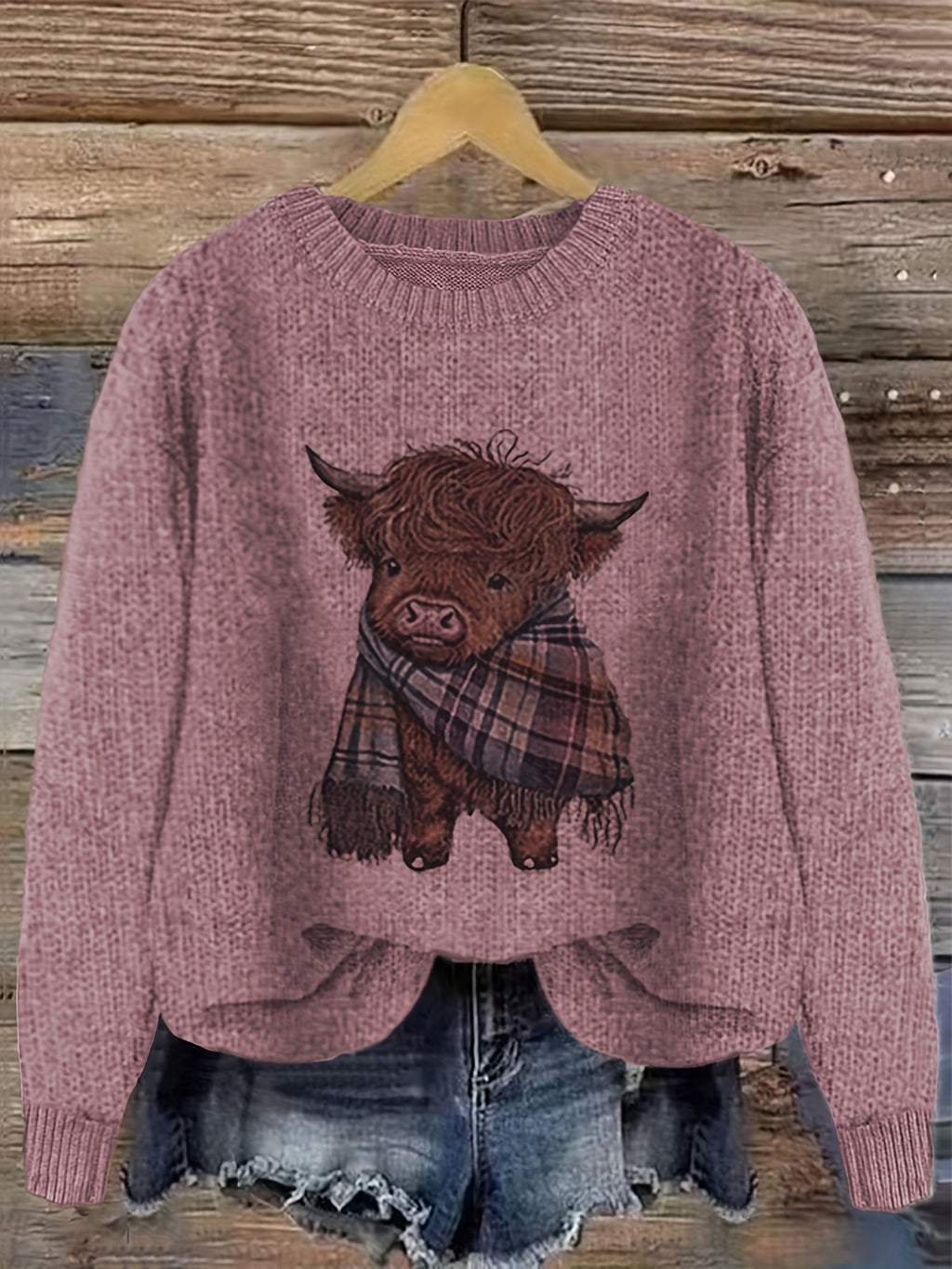 Blusa Casual de Gola Redonda com Estampa de Animais em Cores Contrastantes e Tecido Solto