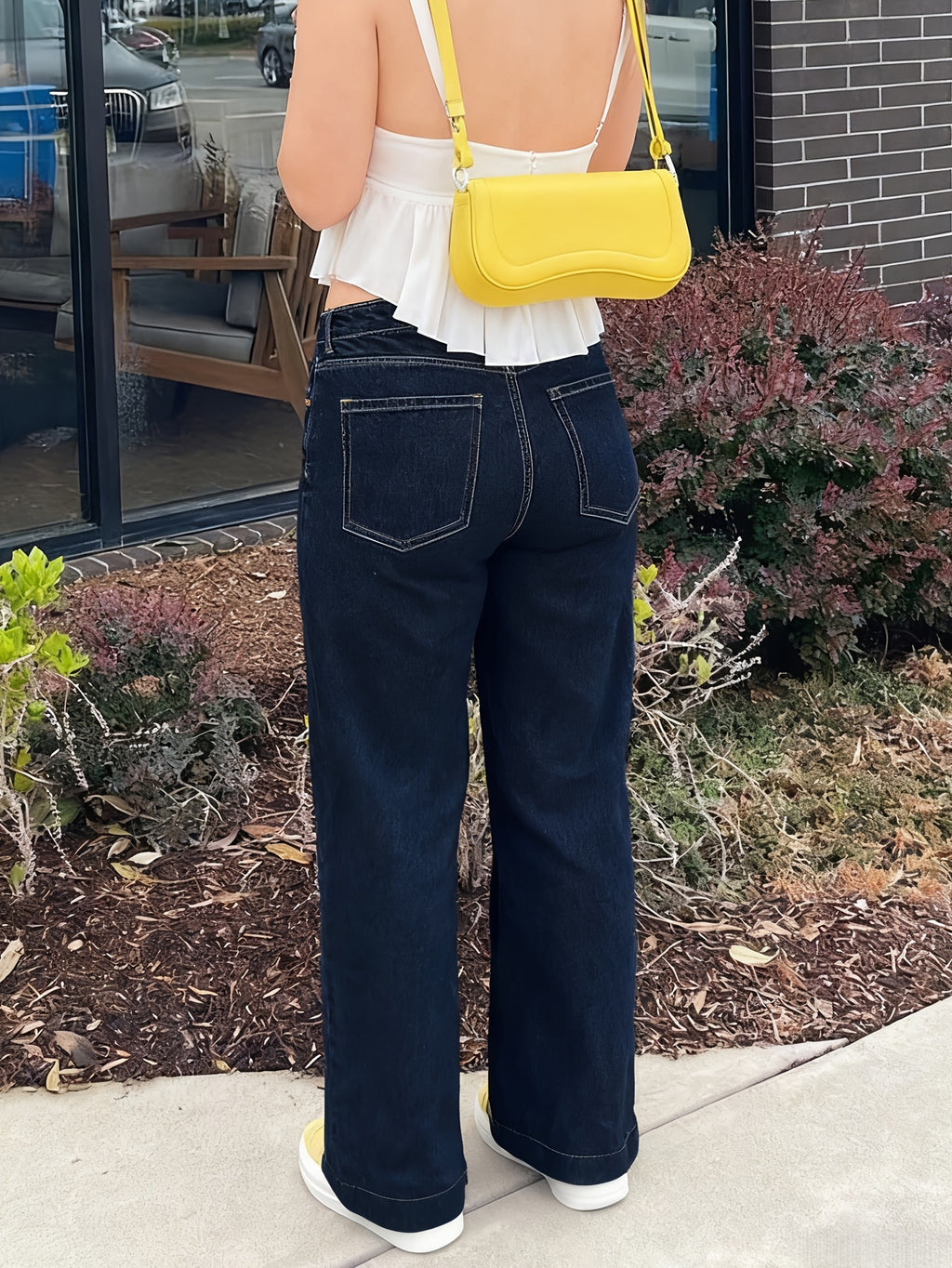 Calças Jeans Plus Size Femininas de Perna Larga em Linha H - Calças Compridas com Zíper na Coxa, Azul Escuro Elástico (Sem Passantes), Uso Casual e Formal para Todas as Estações, Lavável na Máquina para Mulheres Curvilíneas (Tamanho Plus Size)