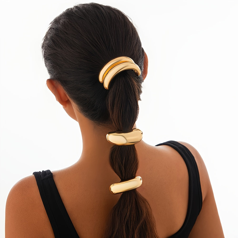 Conjunto de 3 peças de cordão de cabelo oco em liga dourada, design elegante e minimalista com detalhe de renda, cor sólida, para o festival de Natal, adequado para idades a partir dos 14 anos.