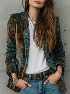 Blazer Casual Feminino de Outono/Inverno 2025 com Estampa Nova e Estilosa