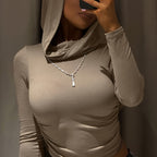 Chic Solid Hooded Crop Top - Minimalist Elegance