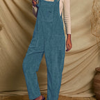 Velvet Solid Jumpsuit with Patch Pockets for Women