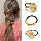 Conjunto de 3 peças de cordão de cabelo oco em liga dourada, design elegante e minimalista com detalhe de renda, cor sólida, para o festival de Natal, adequado para idades a partir dos 14 anos.