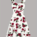 Elegant Red Rose Print Off-Shoulder Dress