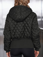 Casaco Acolchoado Casual com Capuz, Zíper e Cordão em Verde Militar