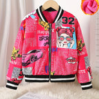 Cozy Pop Art Bomber Jacket for Girls - Fleece Lined