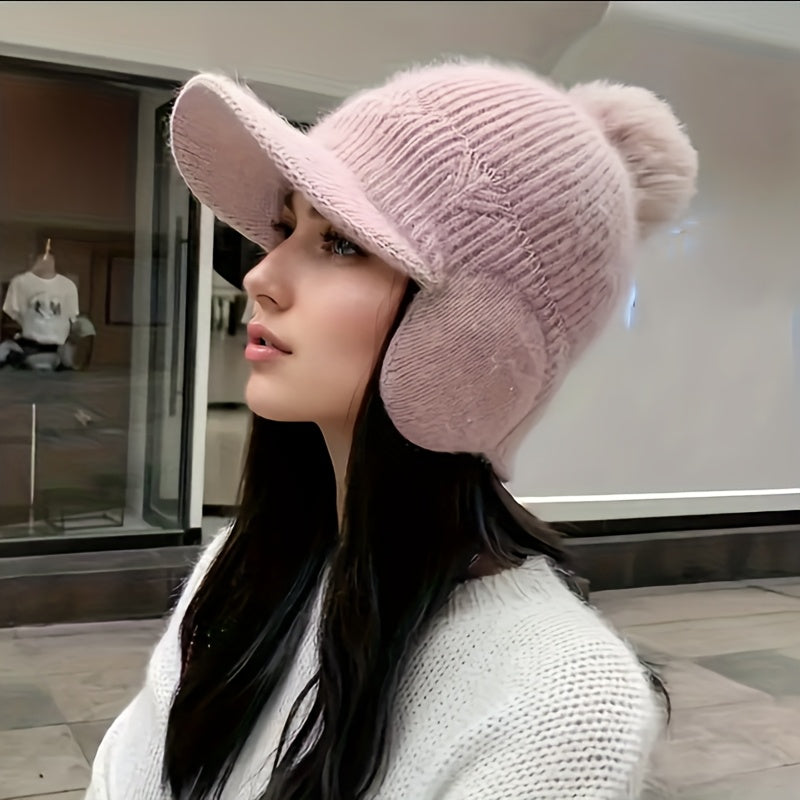 1 unidade de gorro de inverno unissexo EDIKO com pompom e abas para as orelhas, chapéu quente para proteção das orelhas ao ar livre, 100% material têxtil, lavável à mão